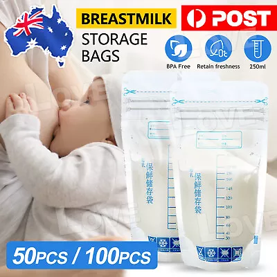 50/100x Pre-Sterilised Breastmilk Baby Breast Milk Storage Bags Pouches 250ML • 23.95$