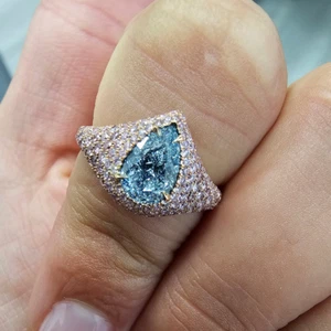 Engagement Ring 2.50 Ct IGI Lab Grown Fancy Intense Blue Diamond 14K Rose Gold - Imagen 1 de 12