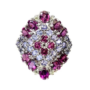 Sommer 925 Silberring Oval Rhodolit Granat Tansanit Edelstein Schmuck Größe - Bild 1 von 13