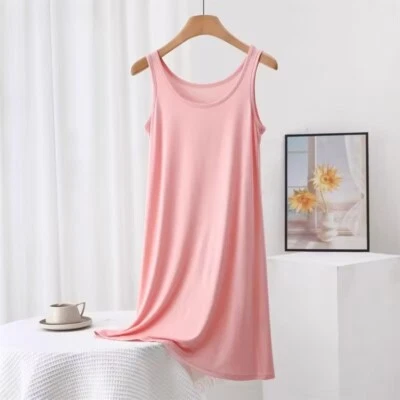 Ladies Women Nightdress Nightie Nightshirt Nightwear Sleeveless Modal Cotton - Image 1 of 4