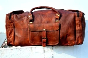 Bag Leather Goat Gym Duffle Men Travel Genuine Luggage Brown New S Vintage New - Picture 1 of 7