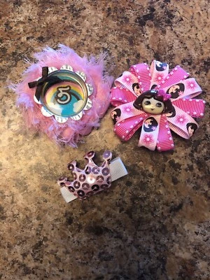 Pinzas para el cabello 3 LN HECHAS A MANO para niñas Dora la Exploradora/ 5/coronas Foto 1 de 2