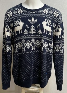 Adidas Navy Rentier Winter Nordic Fair Isle Pullover Herren Größe L - Bild 1 von 14