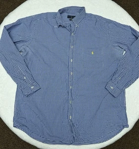 Camisa de vestir Ralph Lauren calce clásico para hombre XLT azul/blanco a cuadros a cuadros preppy - Imagen 1 de 3