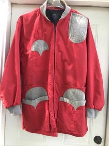 Vintage red/gray shooting coat Windproof Nylon? Suede Custom Made Mens XL - Picture 1 of 11