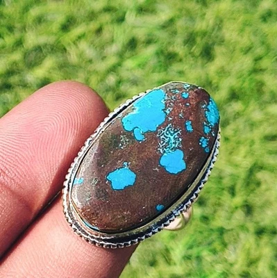 Anillo Wow Azul Turquesa Piedras Preciosas Plata de Ley 925 Chapado Joyería EE. UU. TALLA 10" Foto 1 de 4