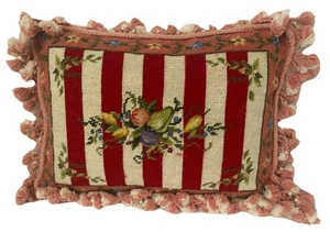 Cuscino vintage Jane Keltner campagna francese punto ago floreale, righe nuovo con etichette 15 x 10" - Foto 1 di 11