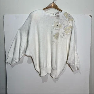 NWT VTG 90s Deadstock Plus Size Cotton Dolman Sequin Beaded Floral Sweater 3X - Picture 1 of 9
