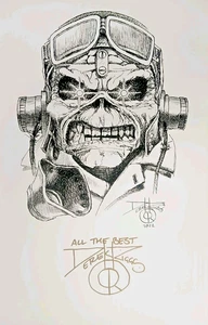Iron Maiden Eddie Derek Riggs Hand Signed Print Aces High Rare Power slave - Picture 1 of 5