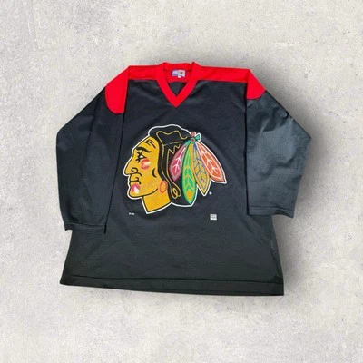 Camiseta deportiva de hockey de los Chicago Blackhawks de colección de los 90 de la NHL para hombre talla XL negra roja malla Foto 1 de 4