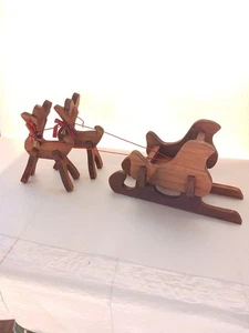 Handgefertigter Weihnachts-Weihnachtsschlitten aus Holz & 2 Rentiere Dekoration Schlitten 16 Zoll lang  - Bild 1 von 18