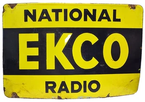 Insegna Smaltata Radio EKCO Vintage 18x12" Marca Nazionale Giallo Nero Pubblicità, - Foto 1 di 4