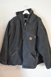 distressed Carhartt J140 BLK Full Zip Hooded Work Wear Jacket - Mens 4XL - Picture 1 of 8