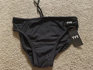 TYR Men's Solid Racer Swimsuit Black Brief Briefs Size 34 Medium NWT - Picture 1 of 2