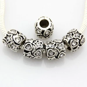 100Pcs Clear Rhinestone Crystal Big Hole Beads Heart For Charm Bracelet E50 - Picture 1 of 3