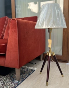 Ralph Lauren Home Tripod Lamp EXTENDABLE Surveyor Brown Gold Table Floor £379 - Picture 1 of 13