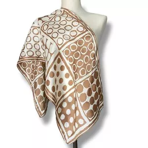 Vintage Vera Neumann Scarf Dots Squares Rectangular Brown White Acetate 15x45 - Picture 1 of 8