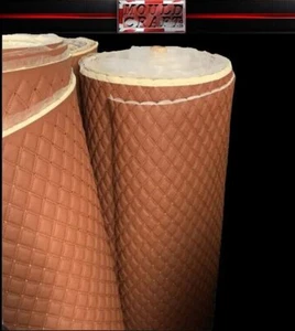 Diamond Quilted Faux Leather Vinyl Tan with Tan stiching Foam Backed Upholstery - Picture 1 of 3