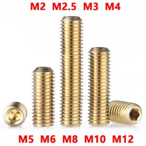 M2 M2.5 M3 M4 M5 M6 M8 M10 M12 GRUB SCREWS CUP POINT ALLEN SOCKET SETS BRASS - Picture 1 of 5