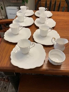 Elizabethan White with Gold Trim Cup & Plate Snack Set (7) PLUS Cream/Sugar - Picture 1 of 12