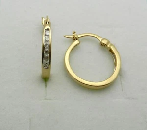 Solid 10k Yellow Gold HOOP Style Earrings with Natural Diamonds 2.3 gr - Picture 1 of 9