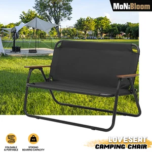 Folding Double Camping Chair 2 Person Loveseat Outdoor Portable Camp Dining Seat - Picture 1 of 32