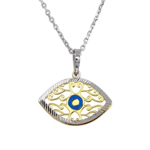 NUEVO. Collar Doble Ojo Centro Esmalte Azul 2 Tonos Plata de Ley 925 - Imagen 1 de 2