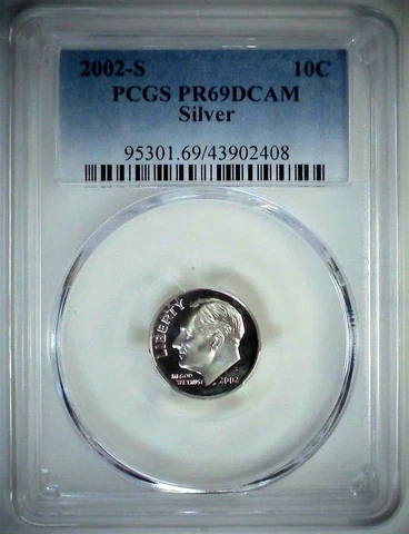 2002-S 10C Roosevelt Dime  PCGS PR69DCAM 90% Silver 23ato0219 Cover