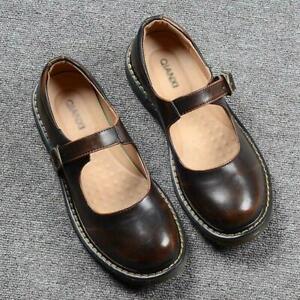 Womens Lolita Flats Mary Jane Buckle Shoes Faux Leather Japanese Round Toe Shoes