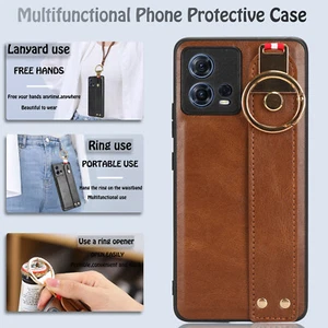 For Motorola Edge 30 Fusion, Luxury Shockproof Wristband PU Leather Cover Case - Picture 1 of 19