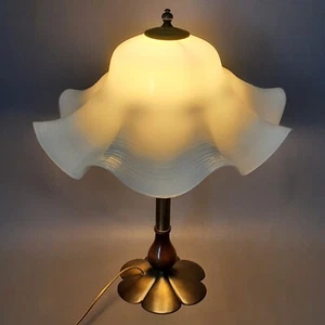 Lámpara de Mesa de Flor Vidrio Murano Latón Madera Colección Vintage Años 60 - Imagen 1 de 14