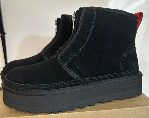 Stivaletti UGG donna US 5 Neumel zip platform nero scamosciato ~ NUOVI con scatola