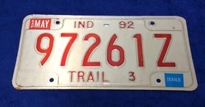 1992 Indiana Trailer 3 License Plate, 97261Z - Picture 1 of 2