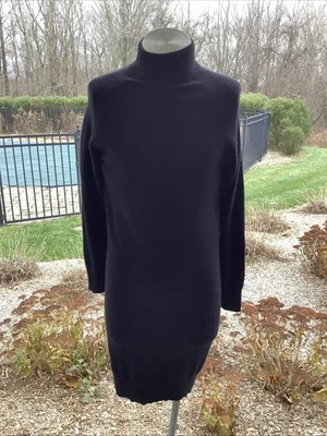 Vestido Suéter Saks Fifth Ave 100% Cachemira Negro Tejido Cuello Simulado Manga Larga Talla M Foto 1 de 4