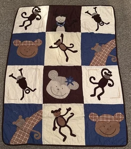 Monkey Quilt Plush 36” x 48” Blanket Throw Nursery Baby - Picture 1 of 5