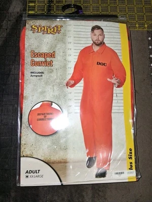 Spirit Halloween Escapado Convicto Cárcel Mono Disfraz Adulto PLUS 2X XXL Naranja Foto 1 de 4