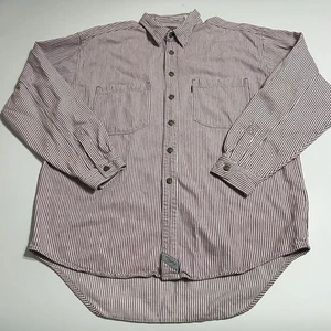 Camicia vintage Levi's denim a righe uomo L conduttore ferrovia rosso bottoni metallo - Foto 1 di 11