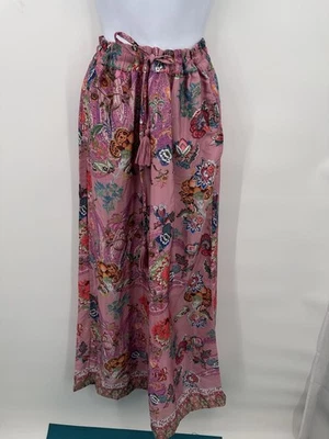 Calça Palazzo Tahari Azul Marinho Rosa Floral Poliéster Artesanal - Tamanho M - Imagem 1 de 4