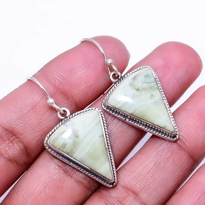 Natural Serpentine 925 Sterling Silver Earring 1.56" E802133914, Christmas Gift - Image 1 of 4