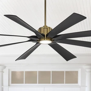 70" Defender Modern Indoor Outdoor Ceiling Fan with LED Light Remote Brass Black - Picture 1 of 9