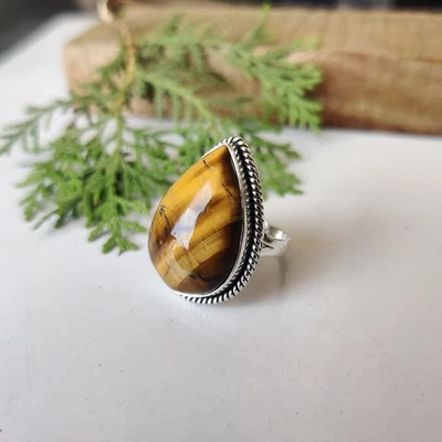 Anillo de piedras preciosas ojo de tigre real anillo de plata de ley 925 para mujer y niña PG7528 Foto 1 de 4