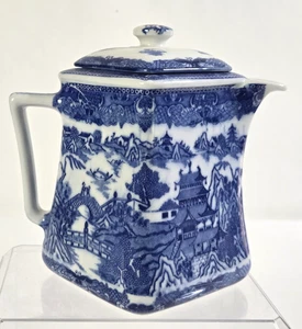 Vintage Blue Willow Ringtons Tea Merchants quadratische Teekanne, 7 1/2 Zoll hoch - Bild 1 von 12