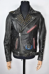 Chaqueta de cuero de cabra Die 'L-Sneh' con tachuelas Rock para hombre talla M (L) - Imagen 1 de 15