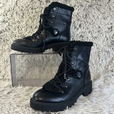 Botas G by Guess GBG Jerez Talla 7 M Negras Combate Con Cordones Moto Imitación Piel de Oveja Encaje Foto 1 de 4