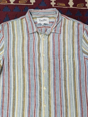 Camisa a Rayas Corridor NYC, Mediana, Lino, Manga Corta, Colorida Foto 1 de 4