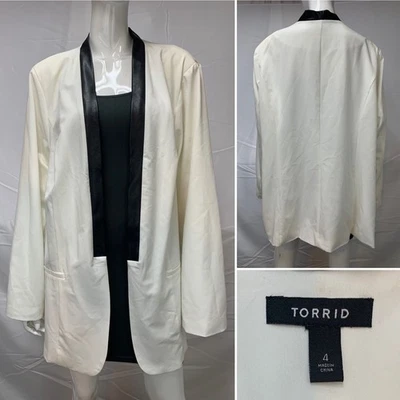 Jaqueta smoking Torrid Blazer feminina 4X branca preta lapela nova sem etiquetas - Imagem 1 de 4