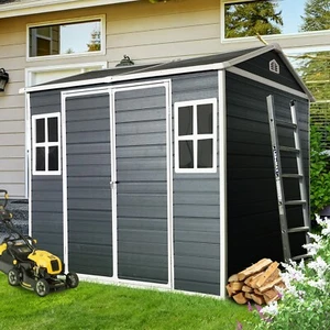 8x6 FT Outdoor Resin Storage Shed Tool Shed with Floor & Lockable Doors Black - Picture 1 of 8