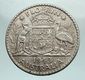 Moneda antigua florín de plata AUSTRALIA 1943 gran rey Jorge VI canguros i80103 - Imagen 1 de 3
