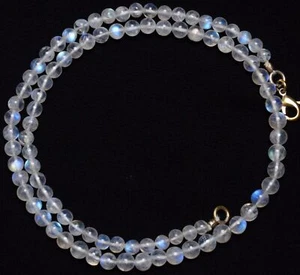 Natural Gem Moonstone Flashing Blue Fire Smooth 5 to 6MM Round Beads Necklace18" - Picture 1 of 4