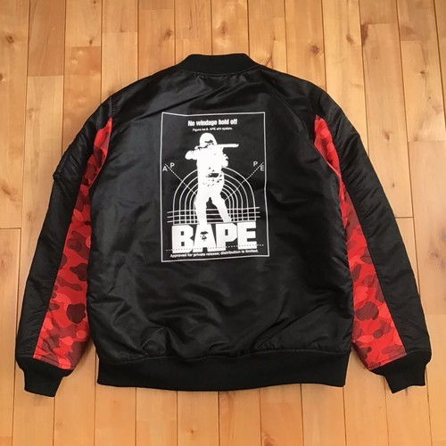 A BATHING APE (BAPE) Giacca Bomber BAPE HUNTING LOGO MA 1 Rosso Mimetico A Bathing Ape Taglia XXL 2503TY